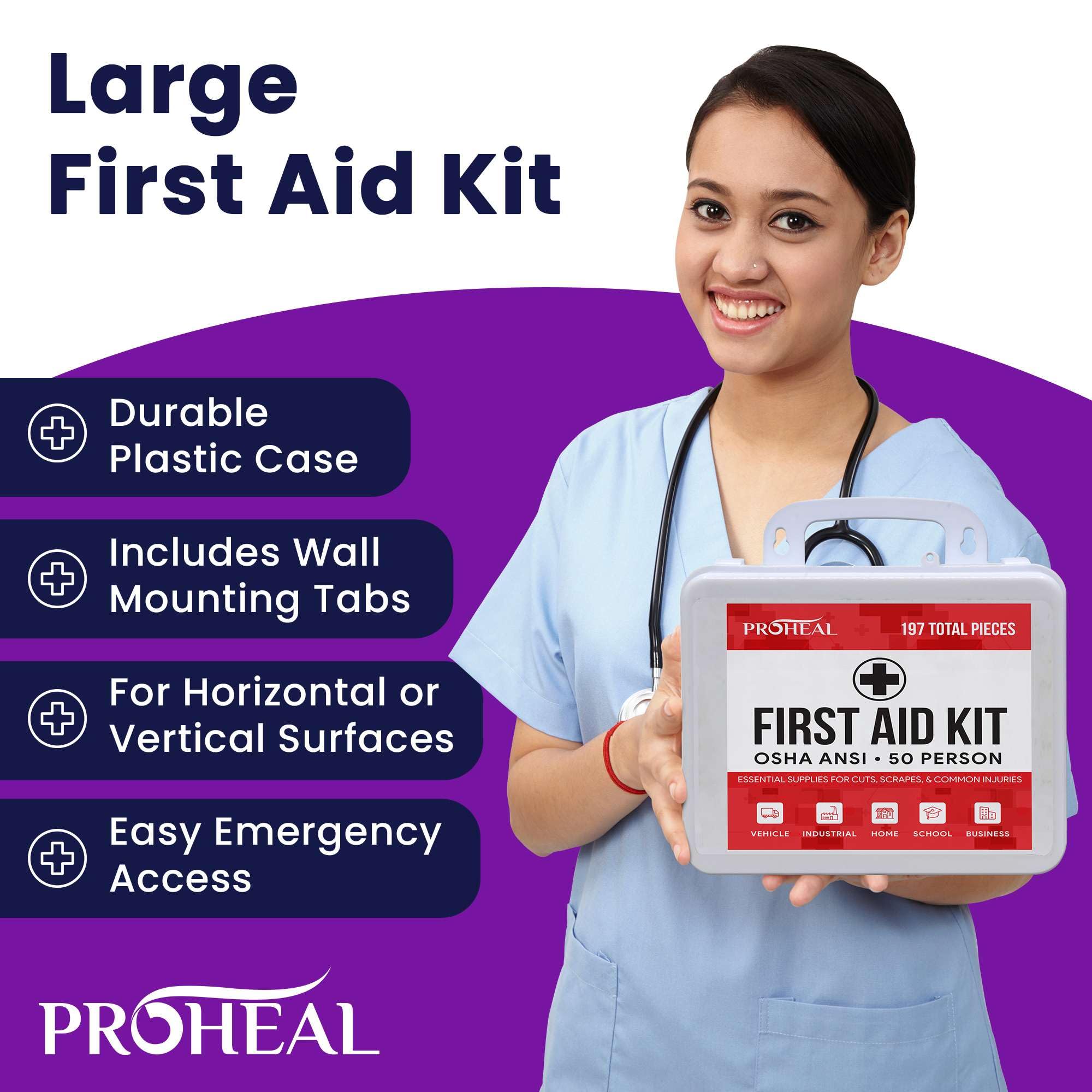 ProHeal durable plastic case with latches ensures reliable transport.