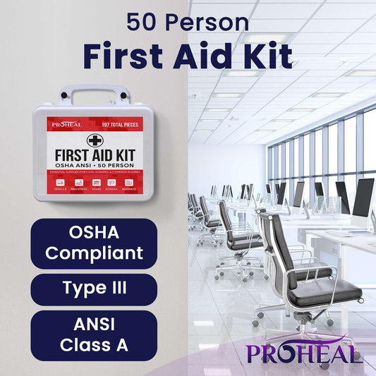 ProHeal first aid kit stored in vehicle glove compartment for emergency readiness.
