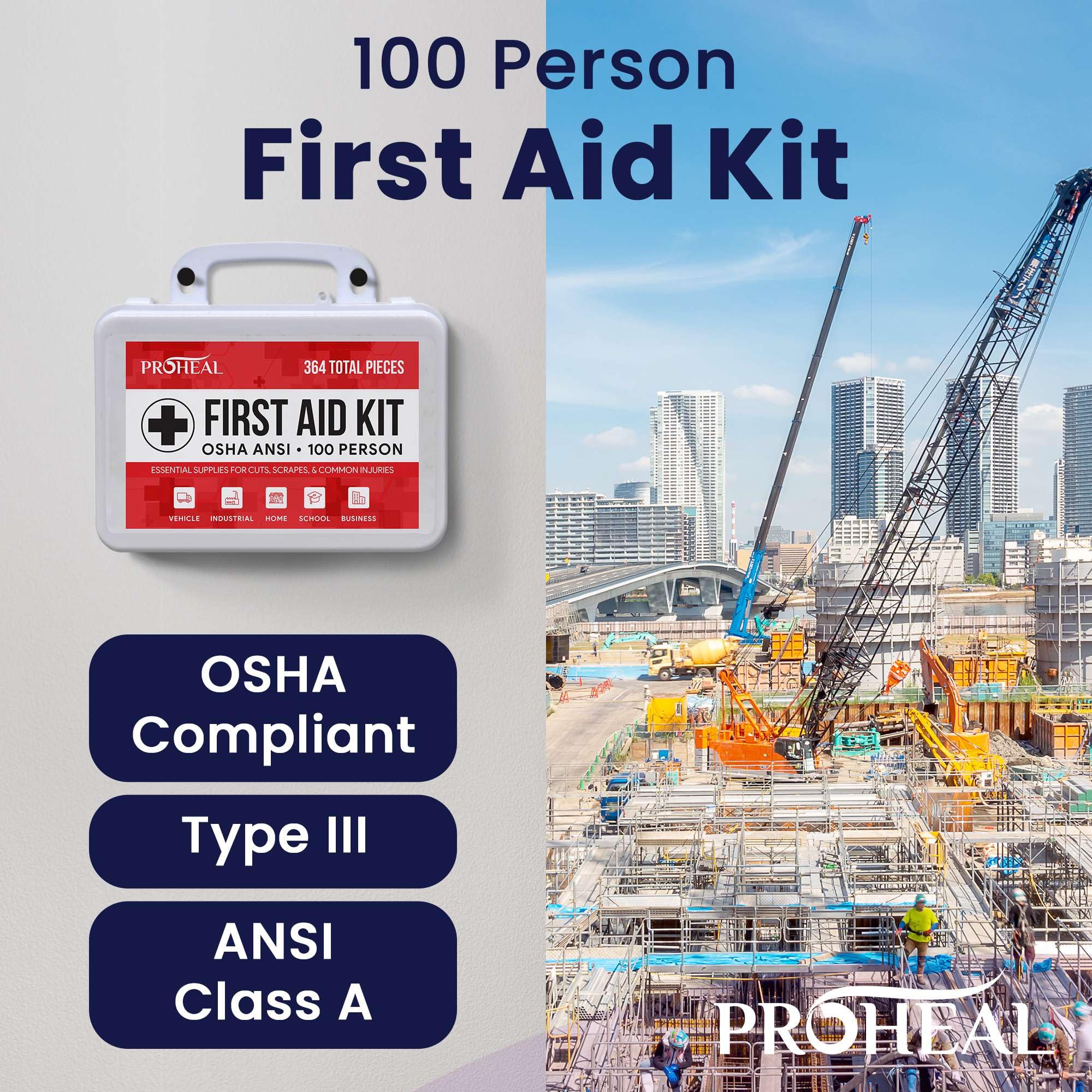 ProHeal first aid kit wall mount ready for workplace safety and quick access.