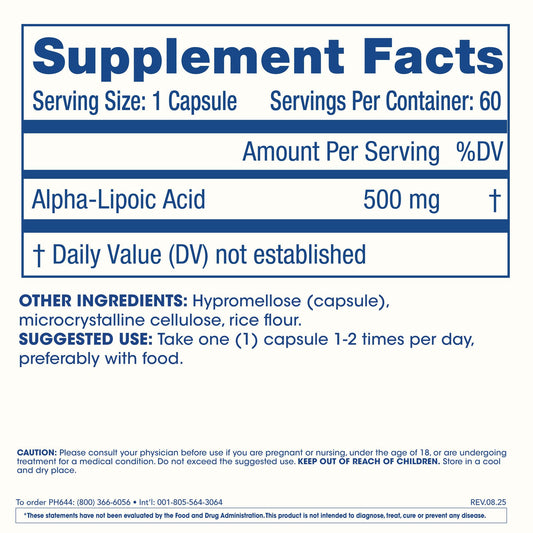 Close-up of ProHealth Alpha Lipoic Acid capsules highlighting quality