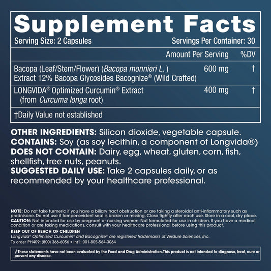 ProHealth Brain & Focus capsules with BaCognize Bacopa Monnieri shown for convenient daily wellness