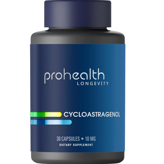 ProHealth Cycloastragenol bottle label highlighting purity and potency for daily wellness.
