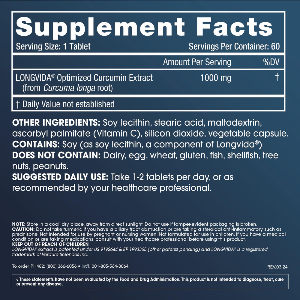 ProHealth Longevity Curcumin Longvida tablets close-up for everyday flexibility