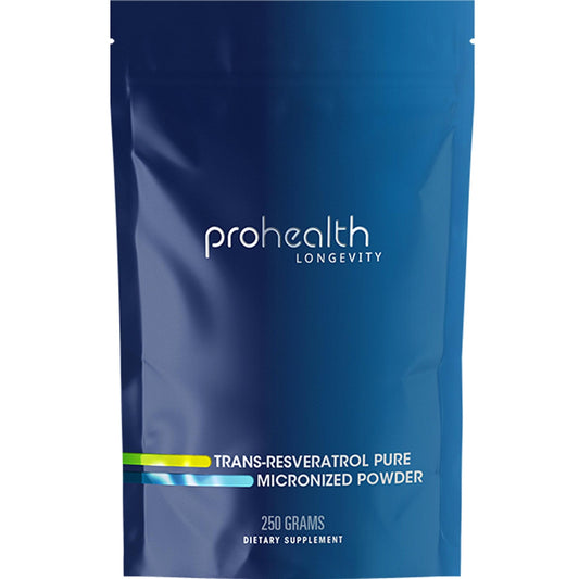 ProHealth Longevity trans-resveratrol bottle showing potent 1000 mg per serving