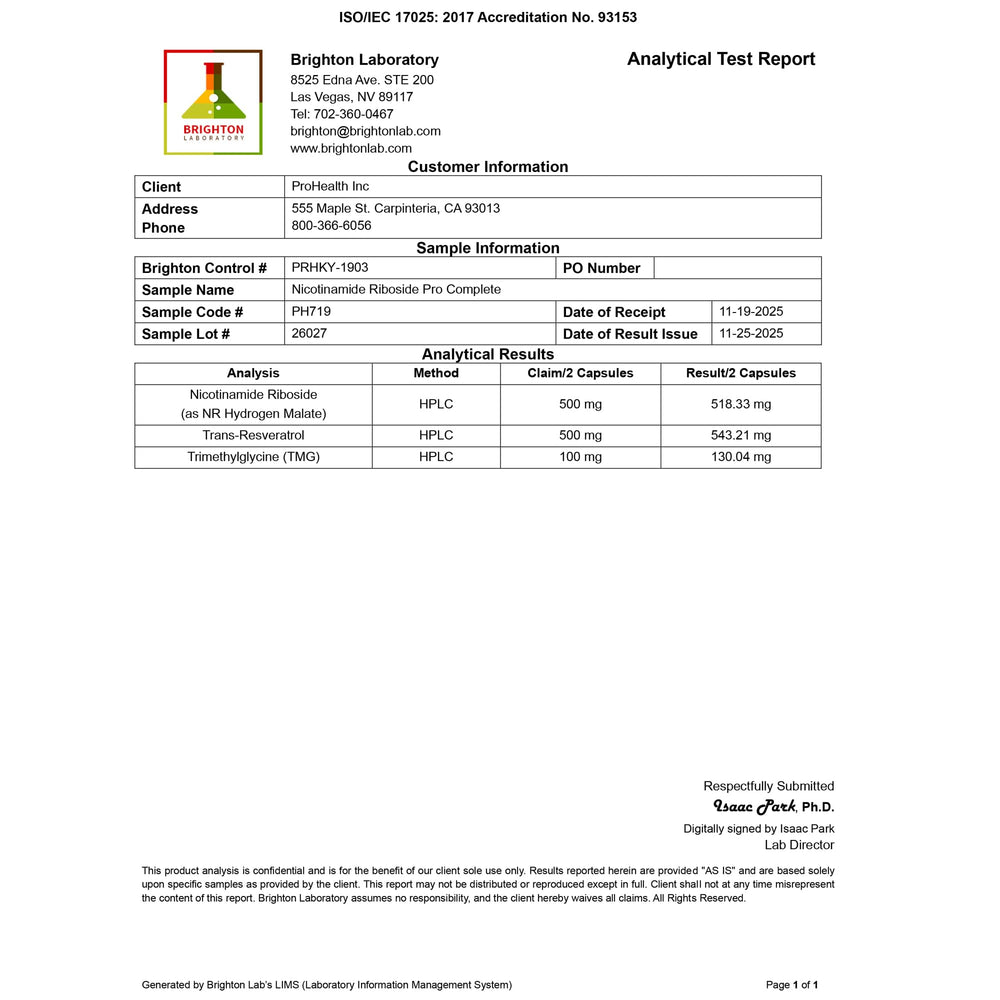 ProHealth Nicotinamide Riboside Pro Complete bottle seal for freshness and integrity
