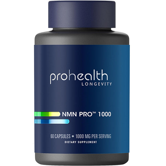 ProHealth NMN Pro 1000 bottle front shows premium NAD+ precursor branding for daily vitality.