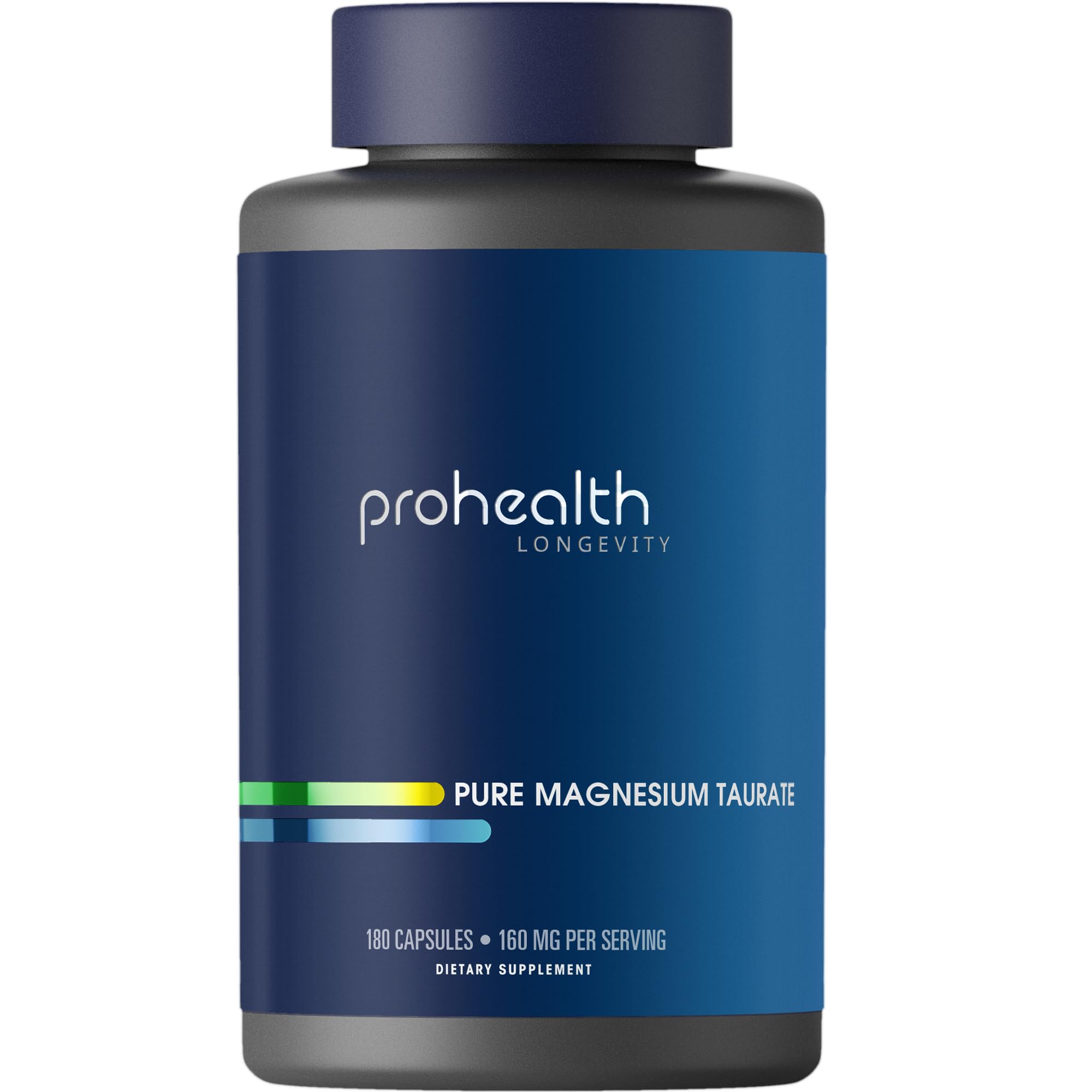 ProHealth Pure Magnesium Taurate bottle being poured; supports heart health and cognitive function.