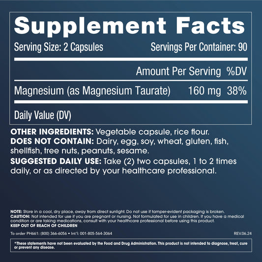 ProHealth Magnesium Taurate capsules closeup—high-quality supplement for daily vitality.