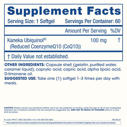 ProHealth Ubiquinol CoQ-10 bottle label highlighting purity and USA-made quality