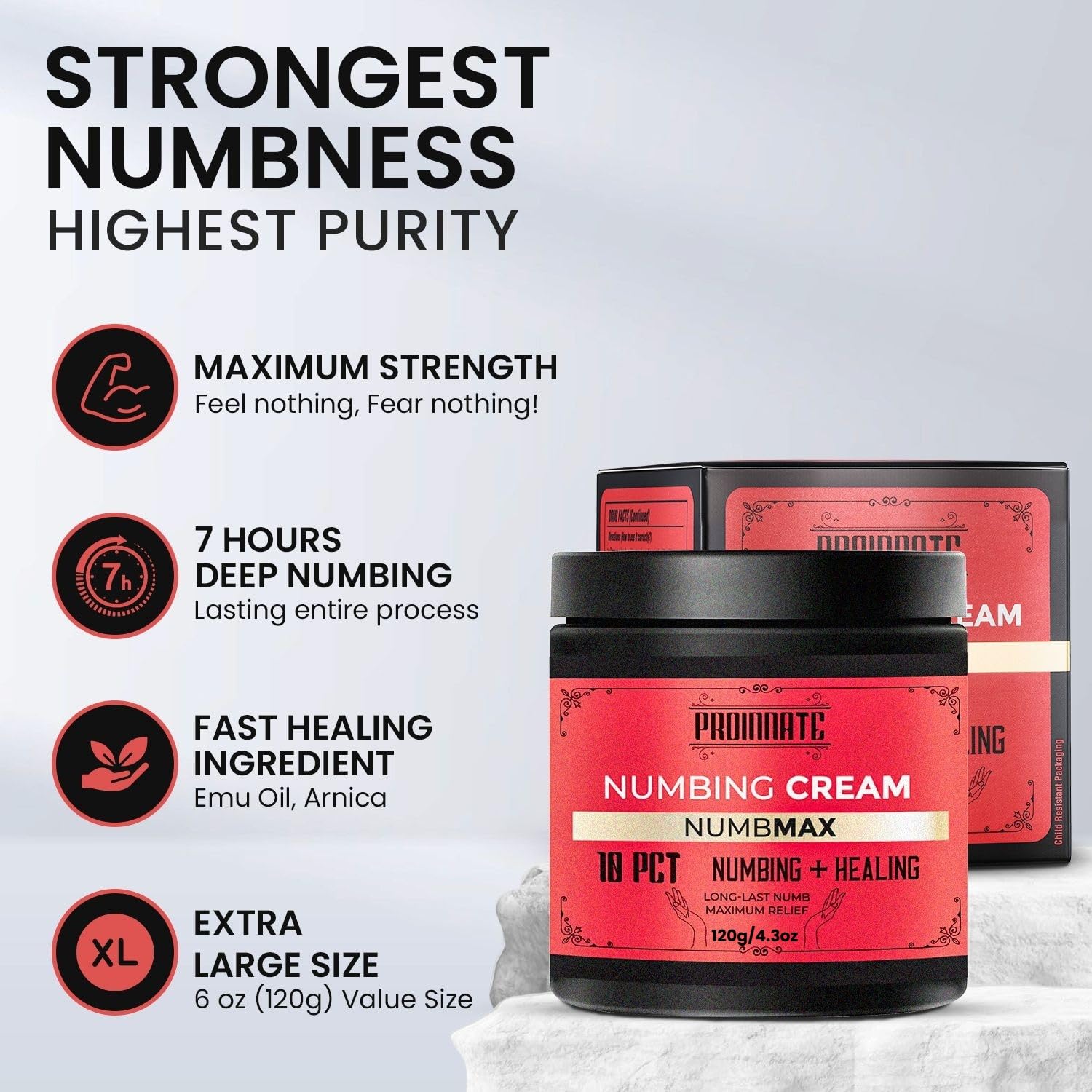 Proinnate NumbMax 120 g jar showcased as value size for home use
