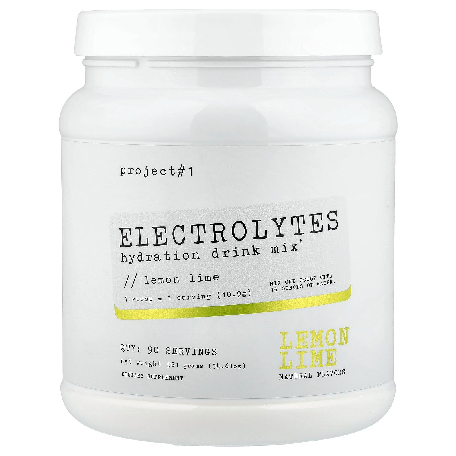 Project #1 electrolyte lemon lime bottle showcases crisp flavor and low-calorie hydration for workouts