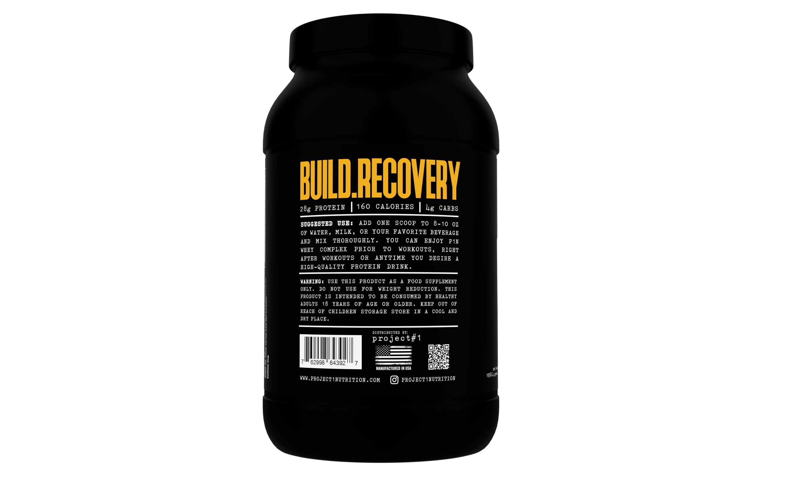 Project 1 Whey Protein Plus Cookies and Cream label, great for shakes.