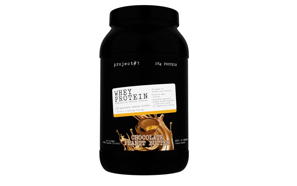 Project 1 Whey Protein Plus tub front view for premium post-workout fuel.