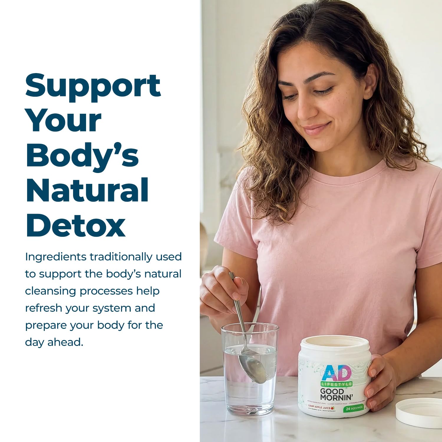 PROJECT AD Life Good Morning Detox glass ready for refreshing, naturally flavored sips.
