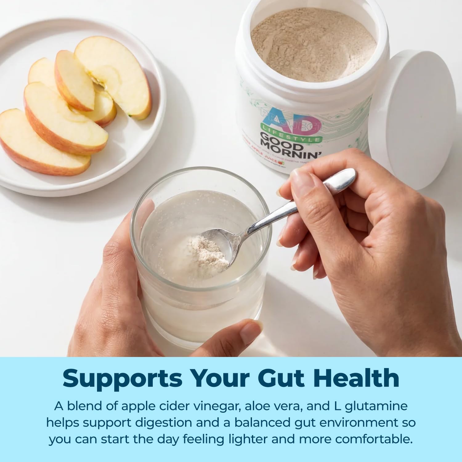 Project AD Life Good Morning lemon shot conveys zesty flavor and morning ritual benefits.