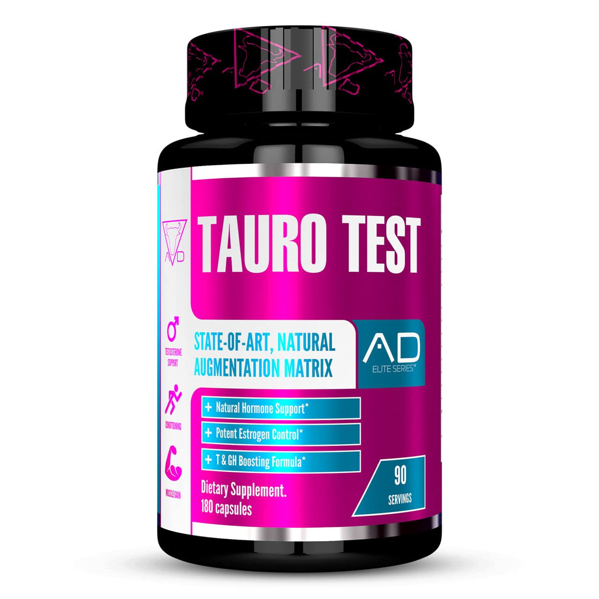 Project AD TauroTest bottle front displaying athletic training support