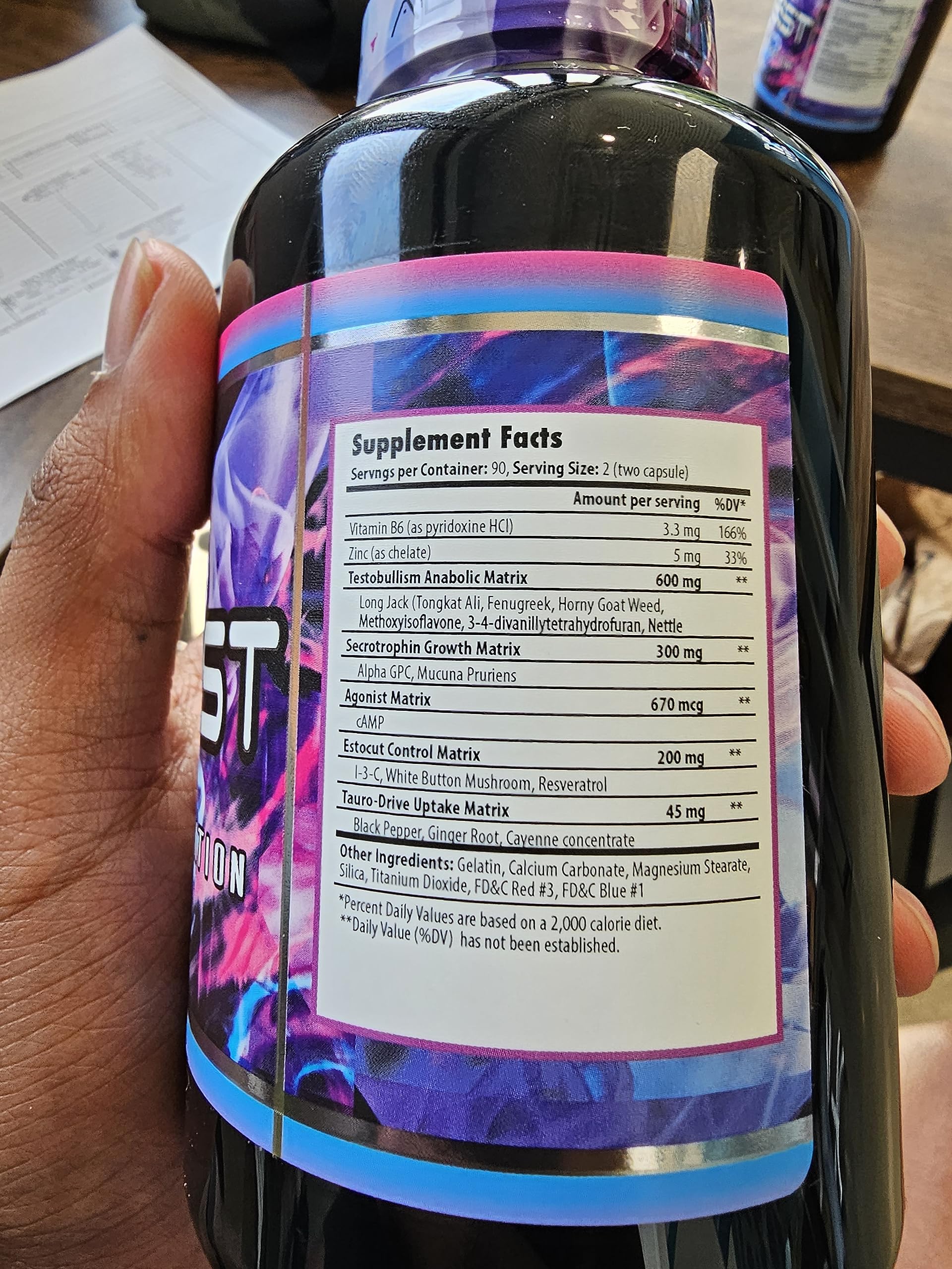 TauroTest bottle label close-up highlighting premium formula