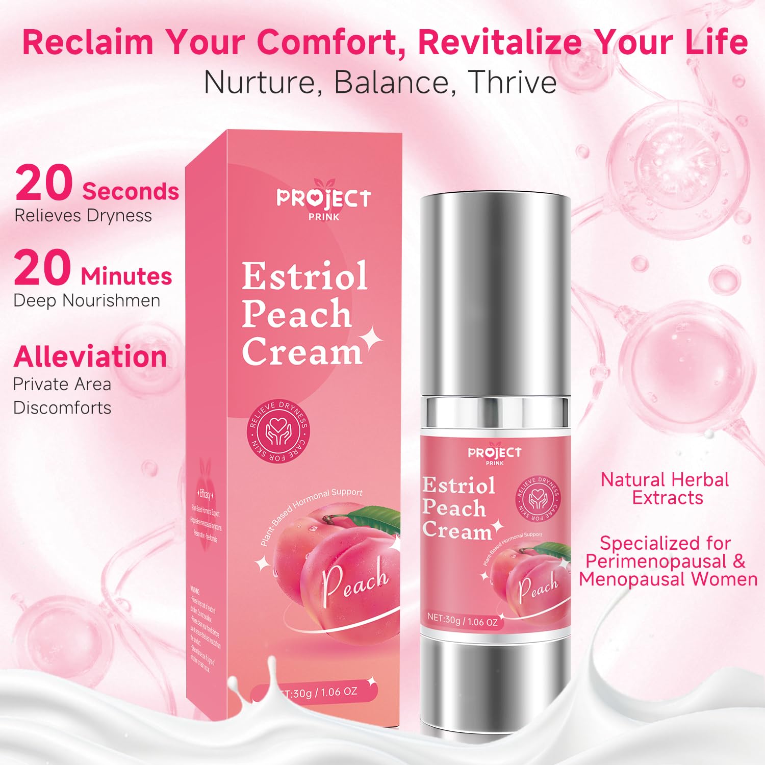 PROJECT PRINK Silky Peach Cream texture on fingertip shows smooth absorption