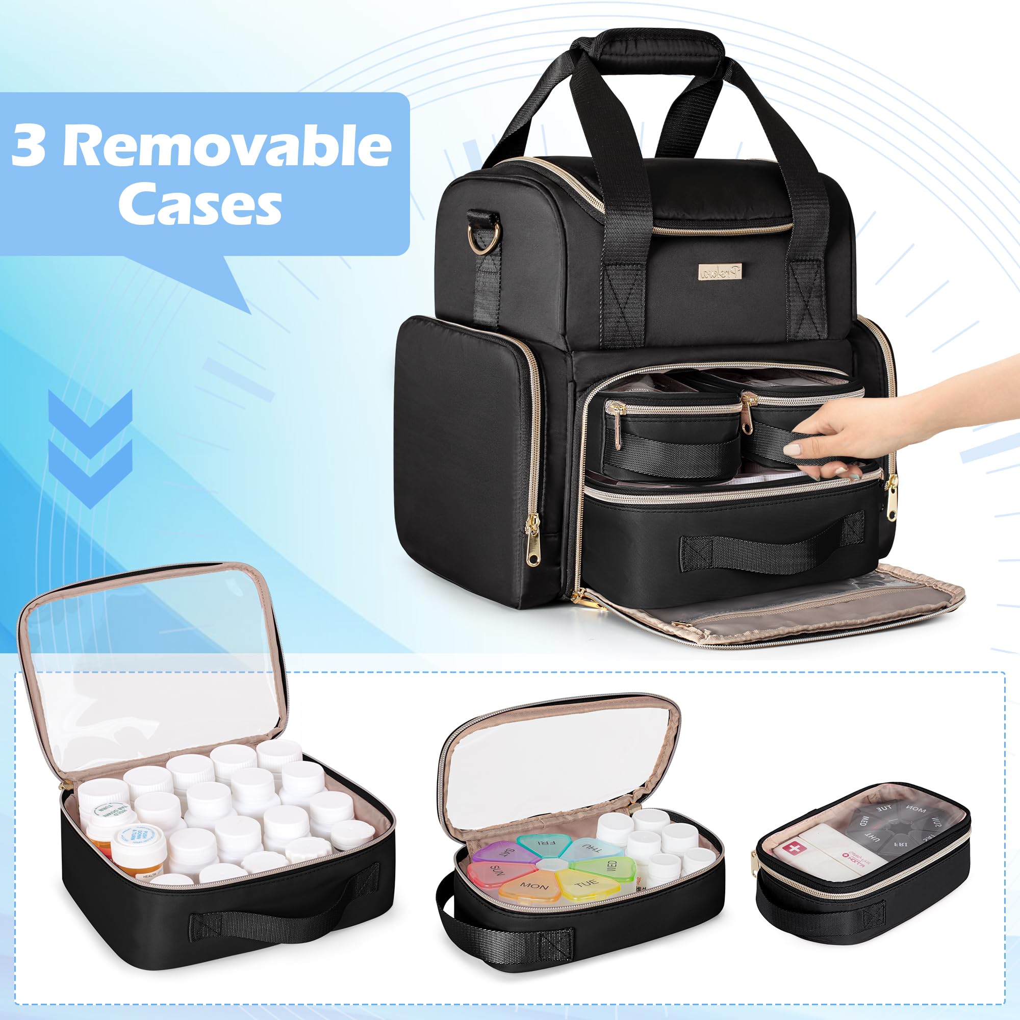 Prokva bottom compartment with detachable bags keeps pills neatly organized.
