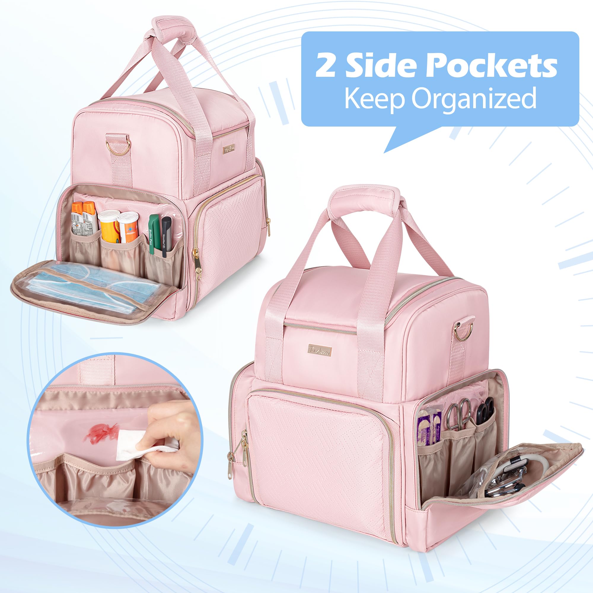 Prokva side pockets and PVC pouches organize ointments and accessories.