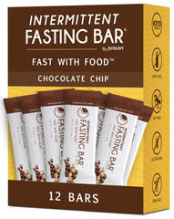 Prolon chocolate chip fasting bar close-up highlighting 5g protein for lasting fullness.