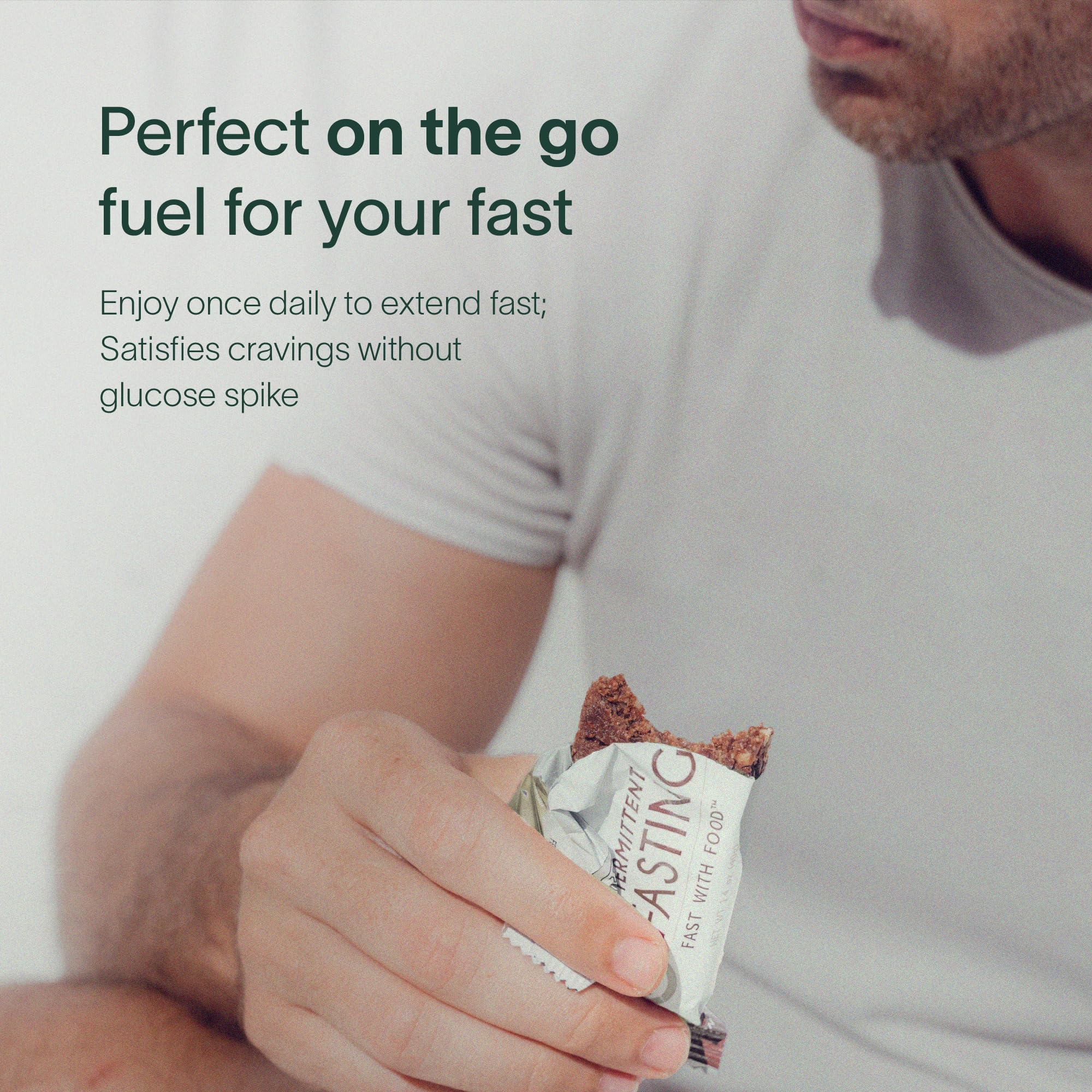 Fiber-focused imagery communicates 8g fiber per bar from plant-based ingredients.