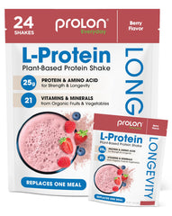 Prolon Longevity Protein packaging in berry flavor, ideal for a plant-based protein boost and aging wellness.