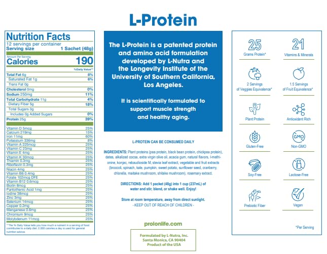Prolon Longevity Protein Chocolate label close-up