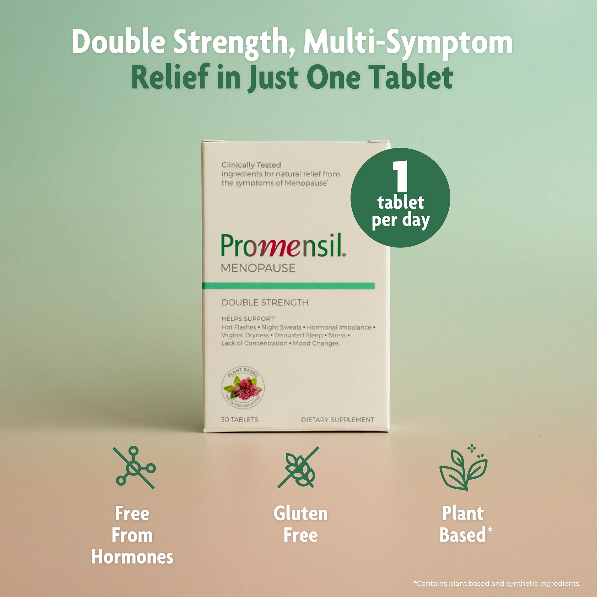 Promensil bottle front view, ready for daily intake with meals.