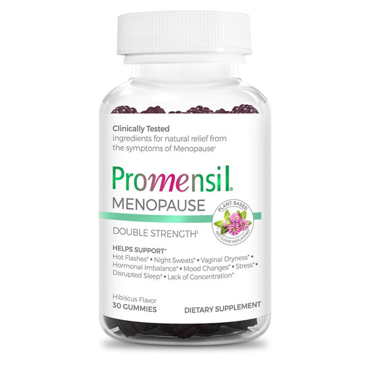 Promensil red clover gummies bottle promotes convenient daily menopause support