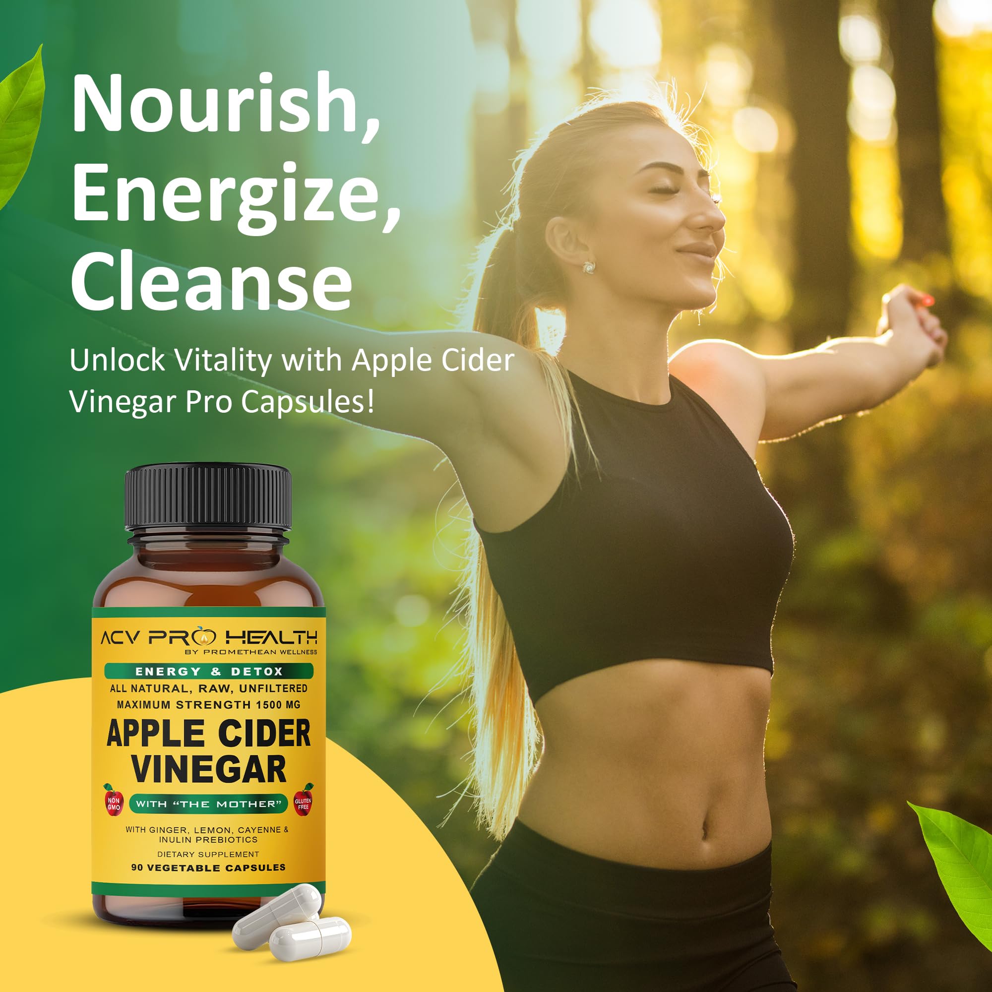 Promethean Wellness ACV Pro bottle label closeup highlights organic ingredients and clean formulation.