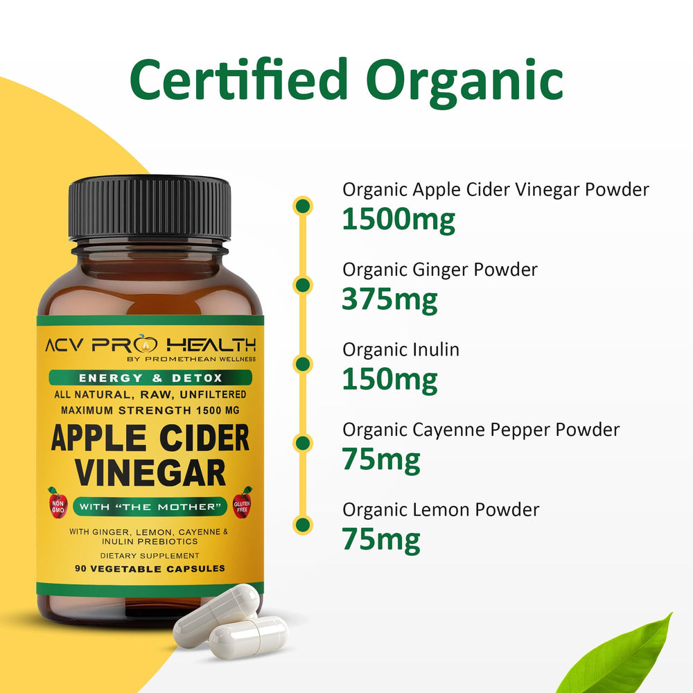 Promethean Wellness ACV Pro capsules poured for convenient daily supplementation.