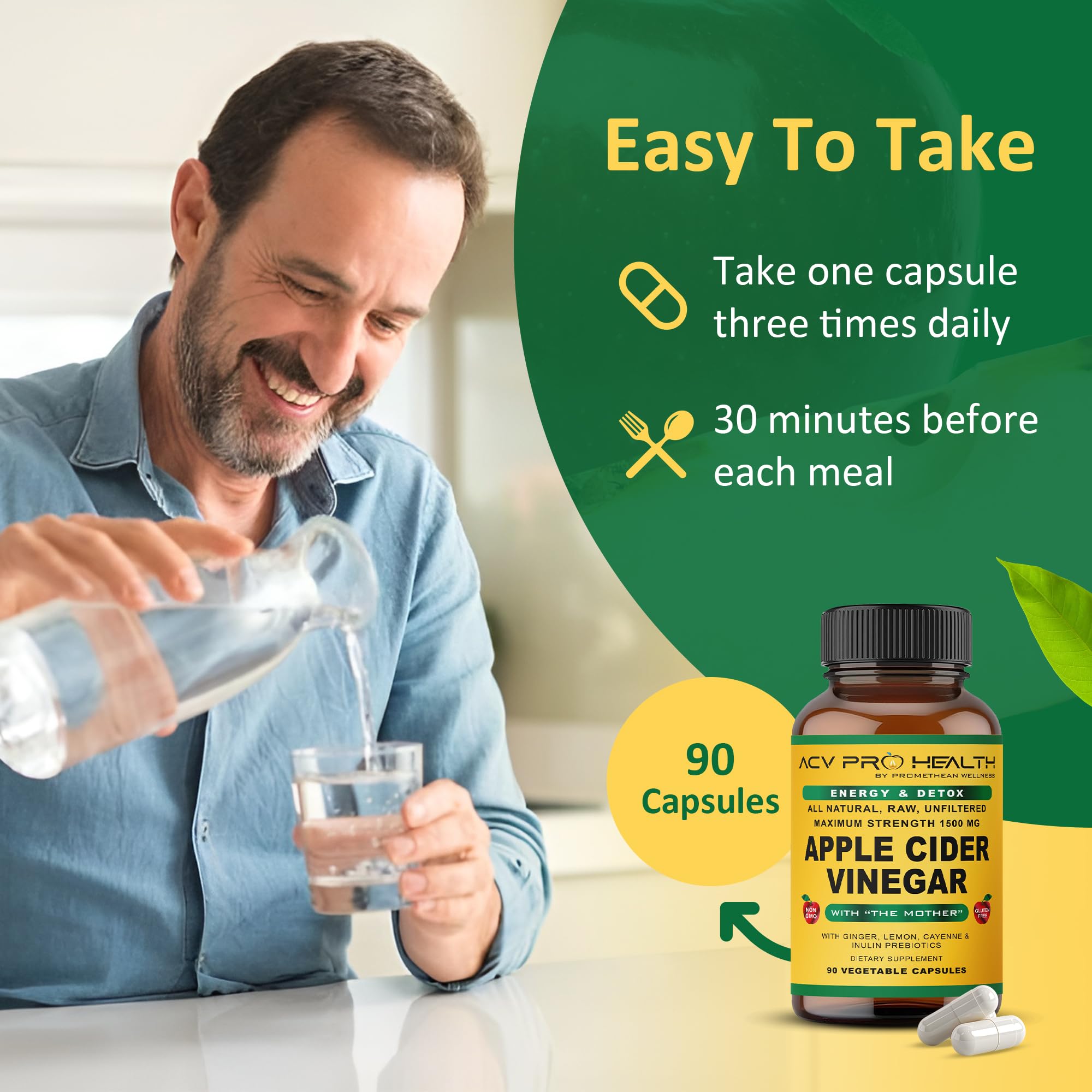 Promethean Wellness ACV Pro capsules on a table convey a simple wellness routine.