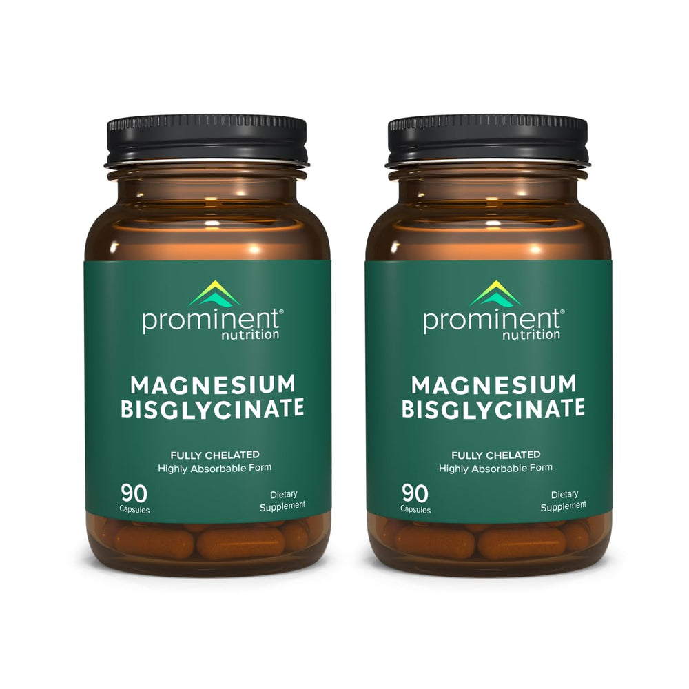 Prominent Nutrition magnesium bisglycinate capsules bottle front supports calm focus and daily energy