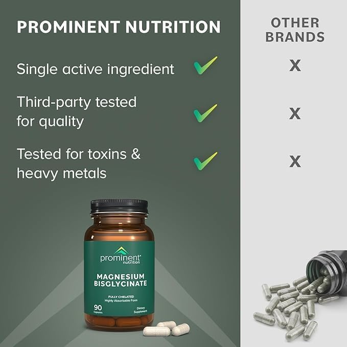 Prominent Nutrition magnesium bisglycinate bottle side shows vegan gluten-free formula