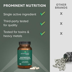 Prominent Nutrition magnesium bisglycinate bottle side shows vegan gluten-free formula