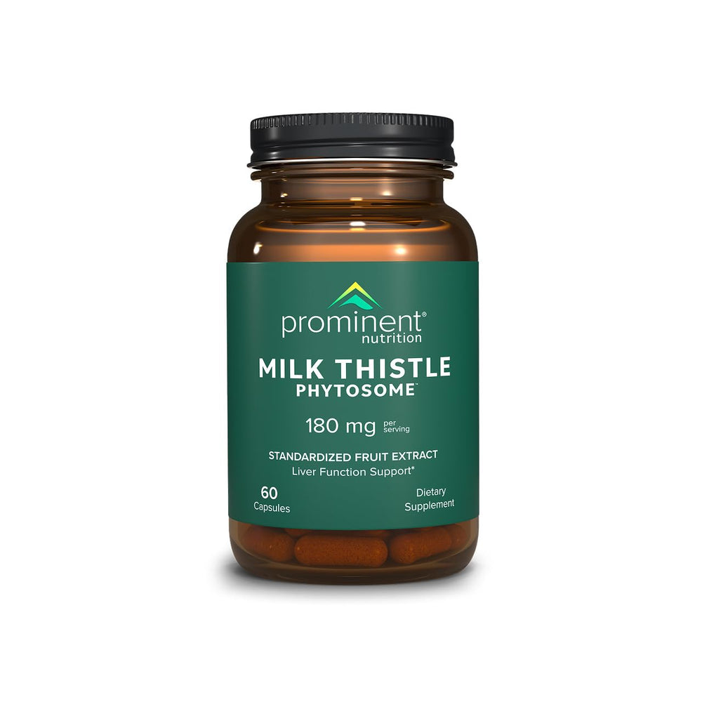 Prominent Nutrition Milk Thistle Phytosome bottle highlighting liver support on packaging.