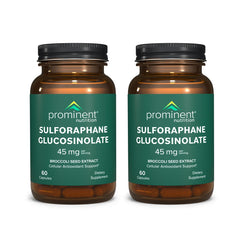 Prominent Nutrition sulforaphane bottle label showing 45 mg dose for cellular support.