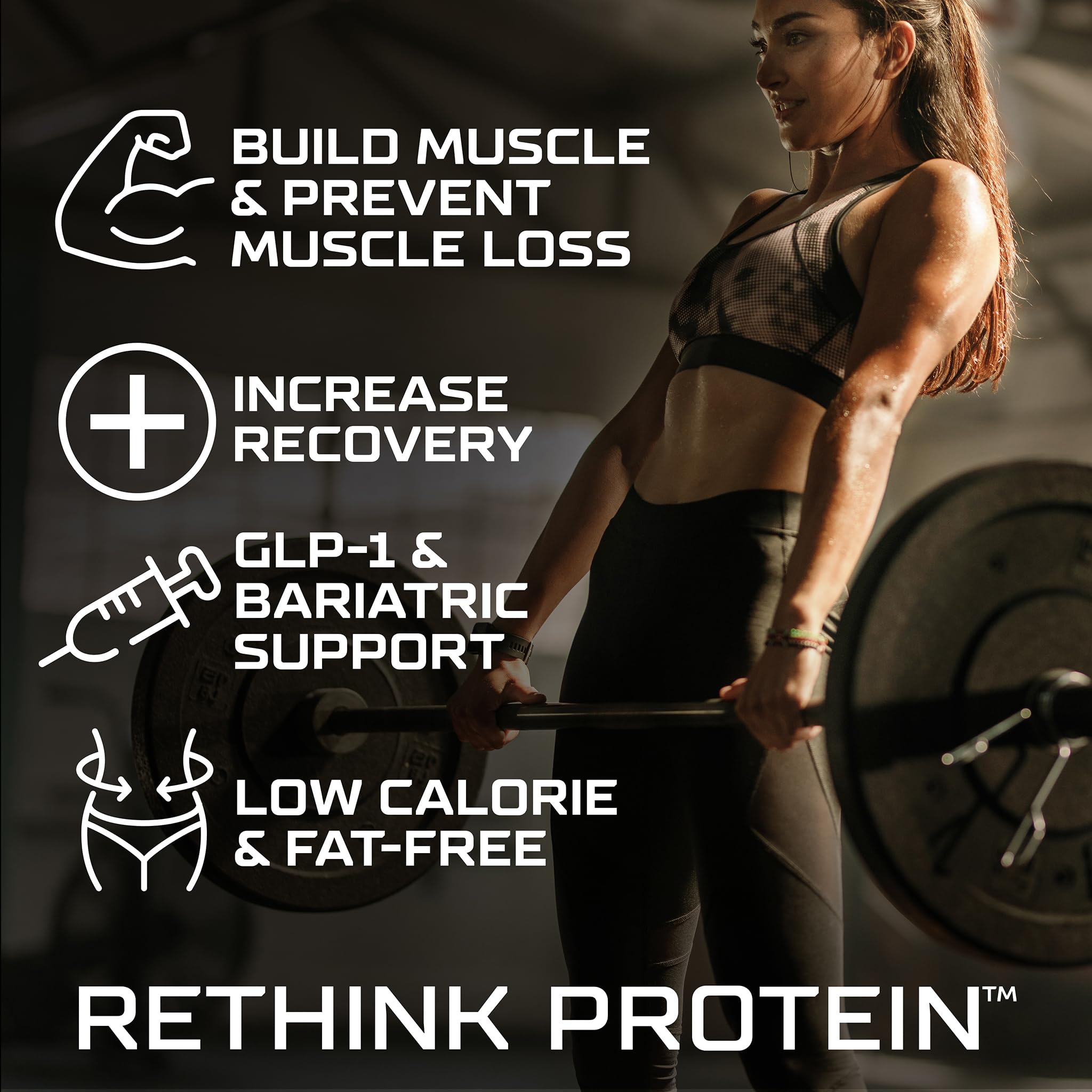 Promino Rethink Protein glass with mixed drink emphasizes protein synthesis aid.
