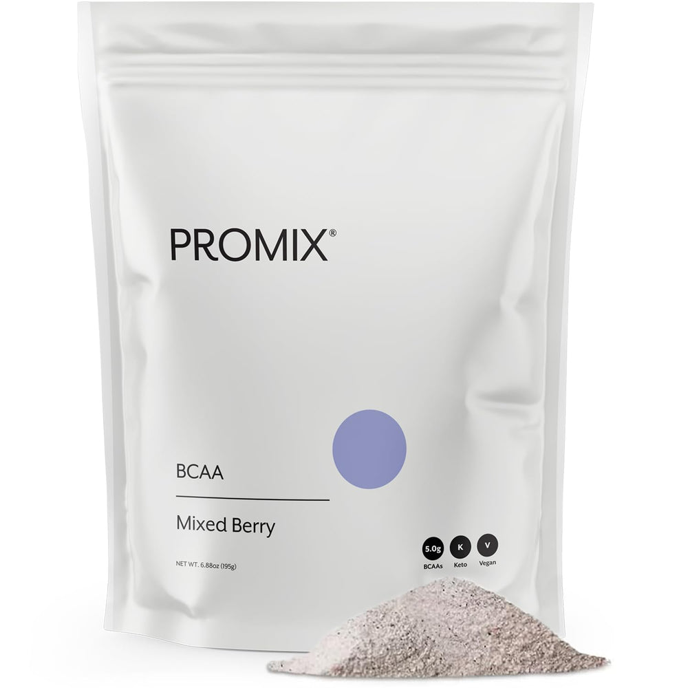 Promix BCAA bottle with mixed berries showing clean, plant-based post-workout support.