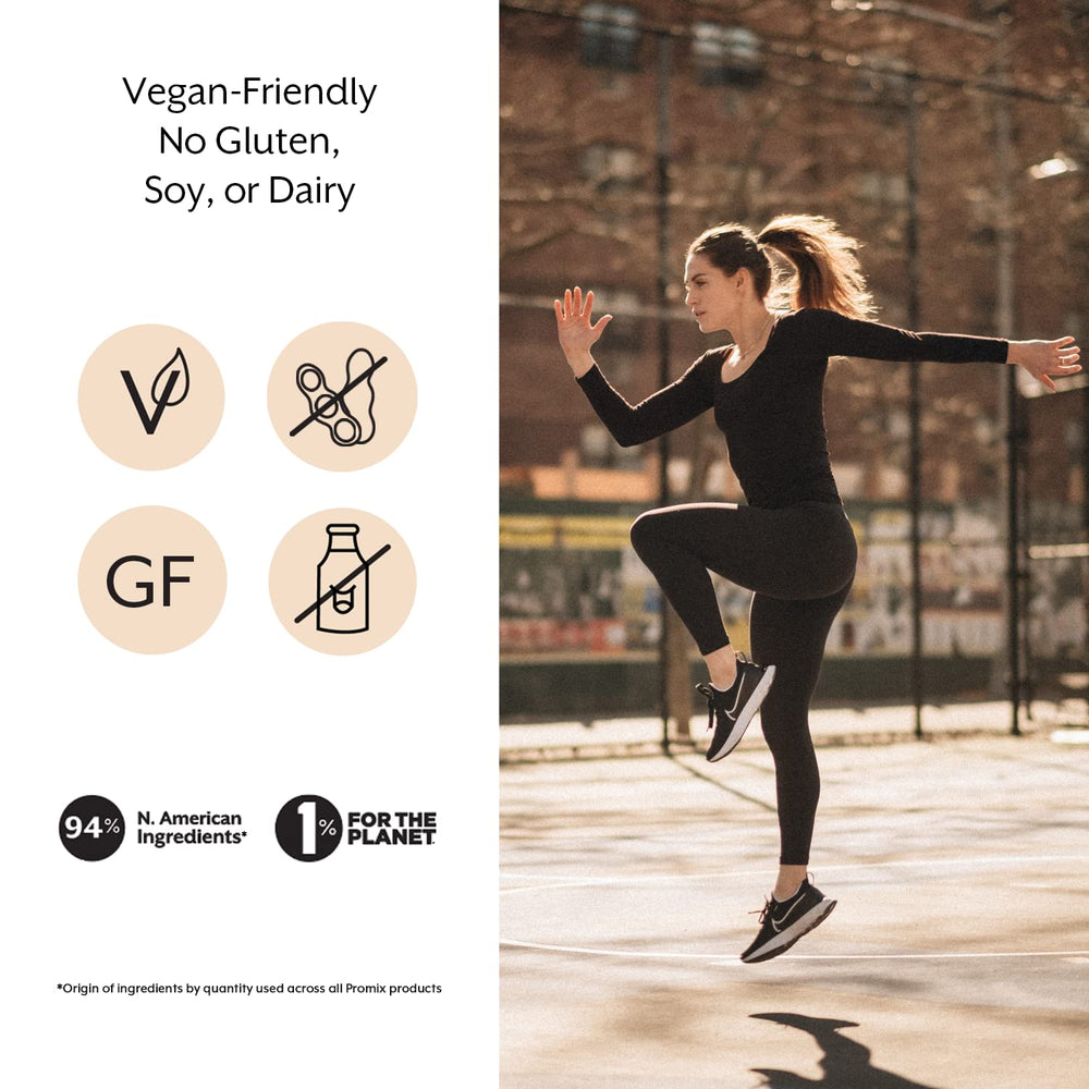 Promix BCAA plant-based ingredients label highlights non-GMO vegan formula.