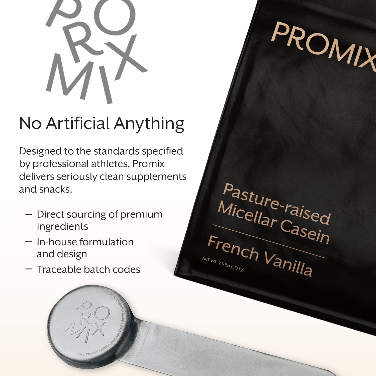 Promix Casein Vanilla packaging showing natural coconut sugar flavor