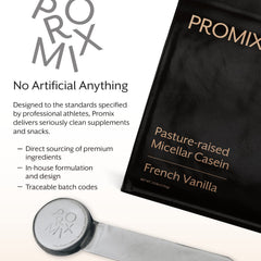 Promix Casein Vanilla packaging showing natural coconut sugar flavor