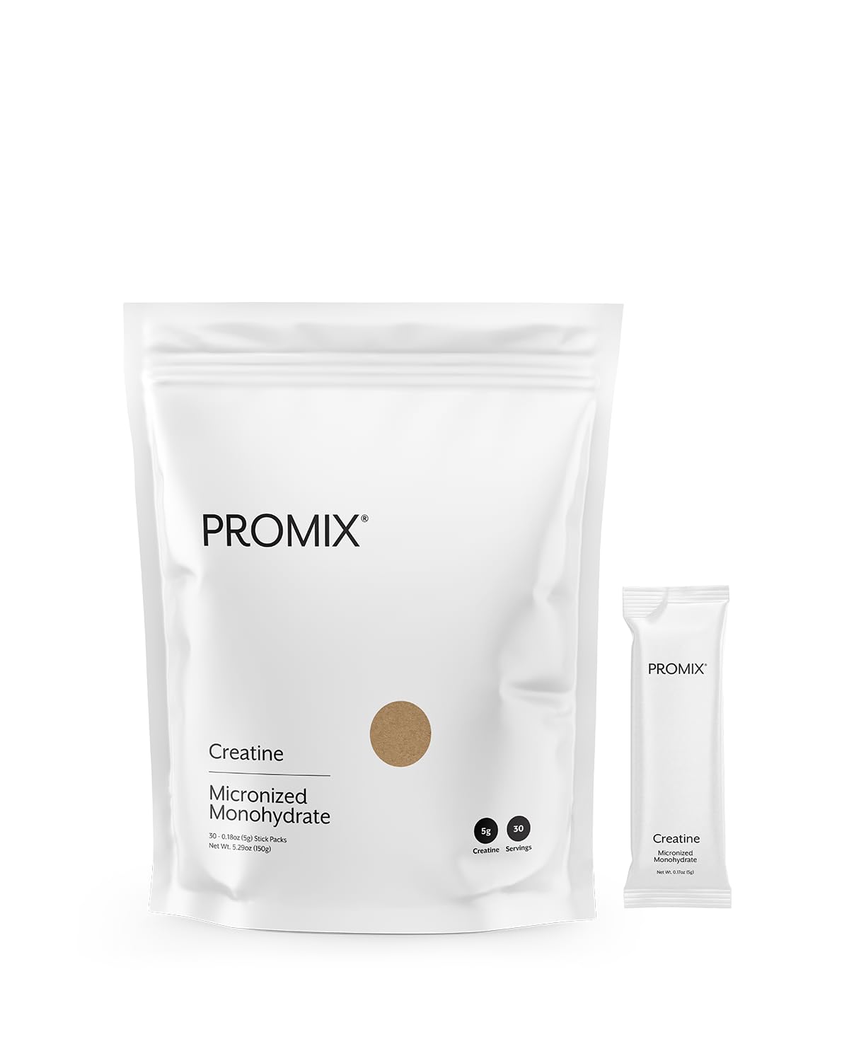 Promix Creatine Monohydrate travel pack label highlights vegan, clean formula.