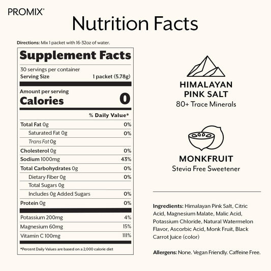 Promix Electrolytes Watermelon open pack showing convenient single-serving sachets.