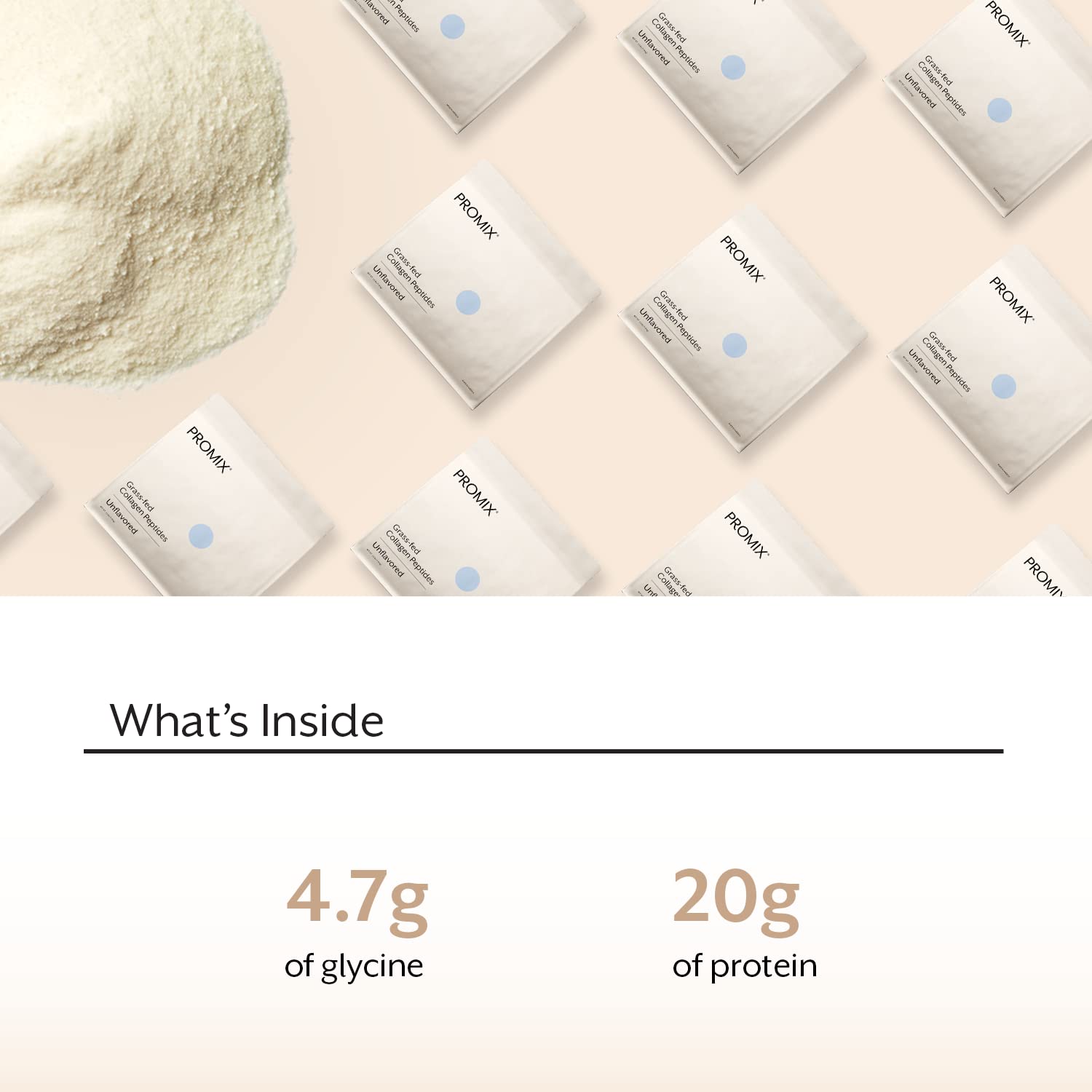 Promix Hydrolyzed Collagen Peptides ingredients emphasize grass-fed source and clean label.