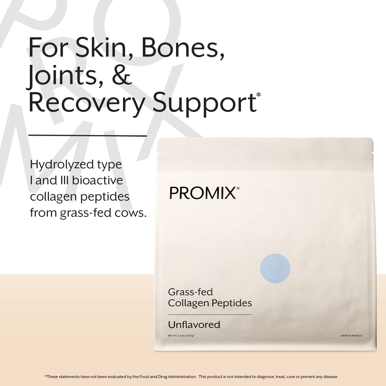 Promix Hydrolyzed Collagen Peptides nutrition panel highlights 20 g protein per serving.