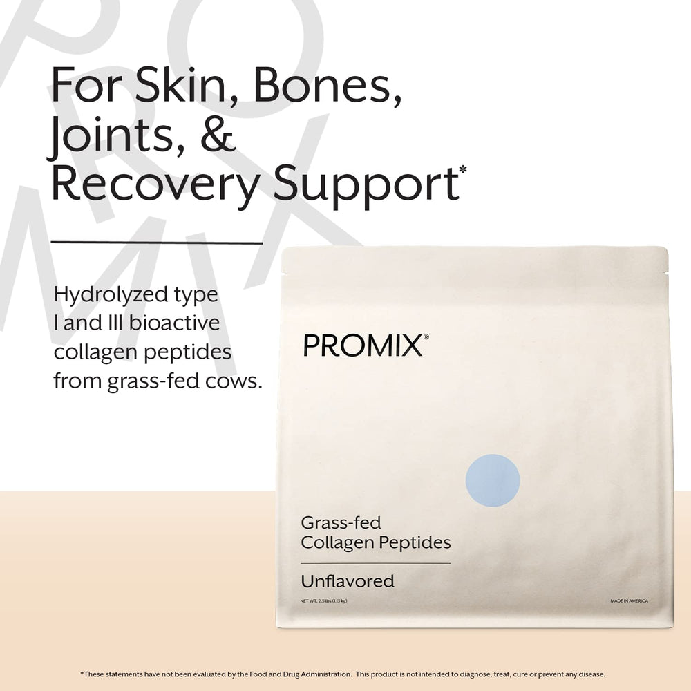 Promix Hydrolyzed Collagen Peptides nutrition panel highlights 20 g protein per serving.
