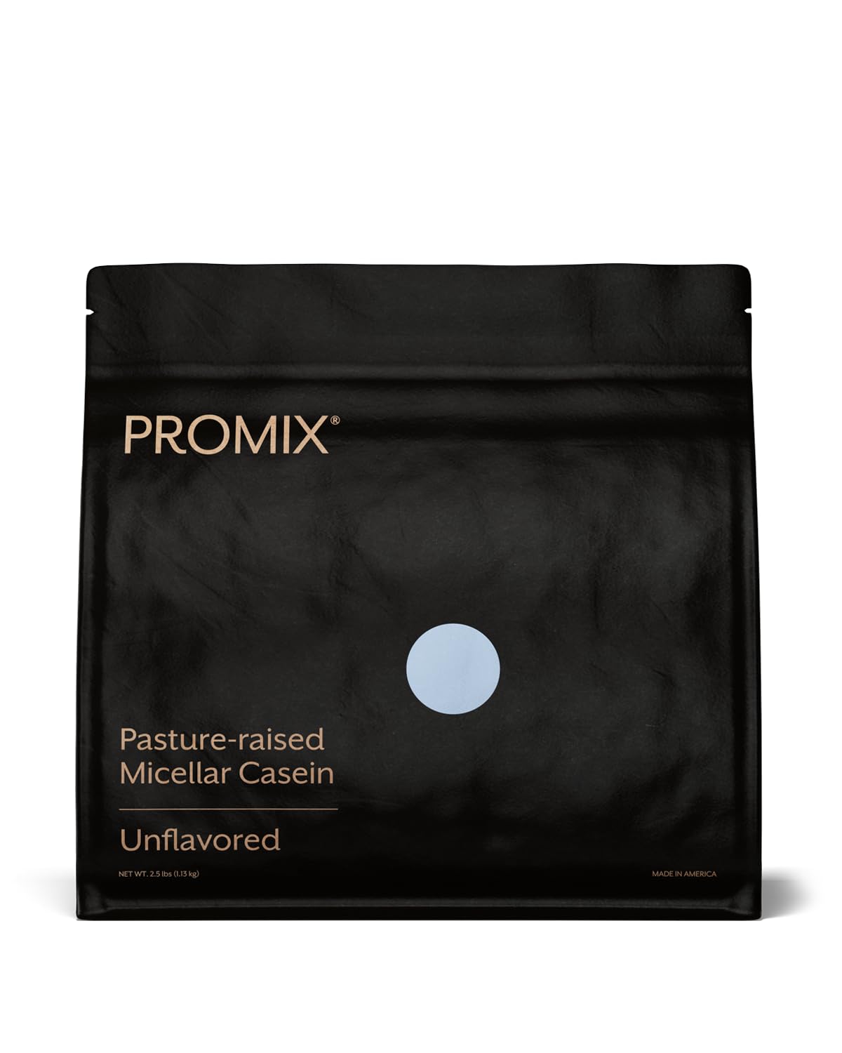 Promix Nutrition Casein powder bottle highlighting grass-fed protein for slow release