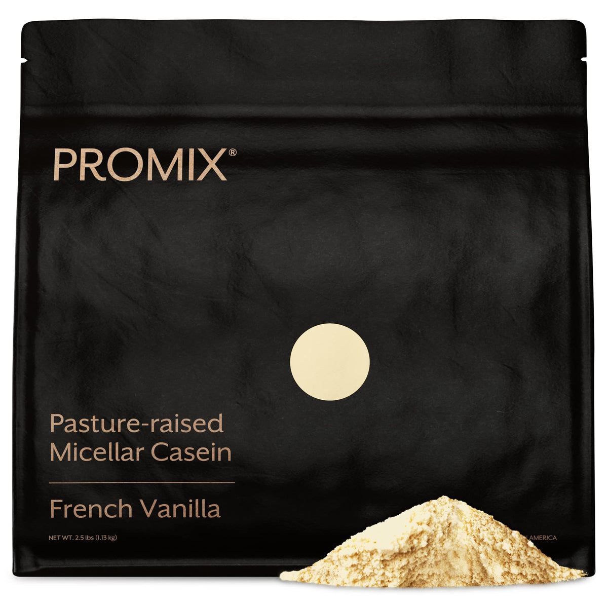 ProMix Nutrition Casein Vanilla tub displaying slow-release formula for overnight use